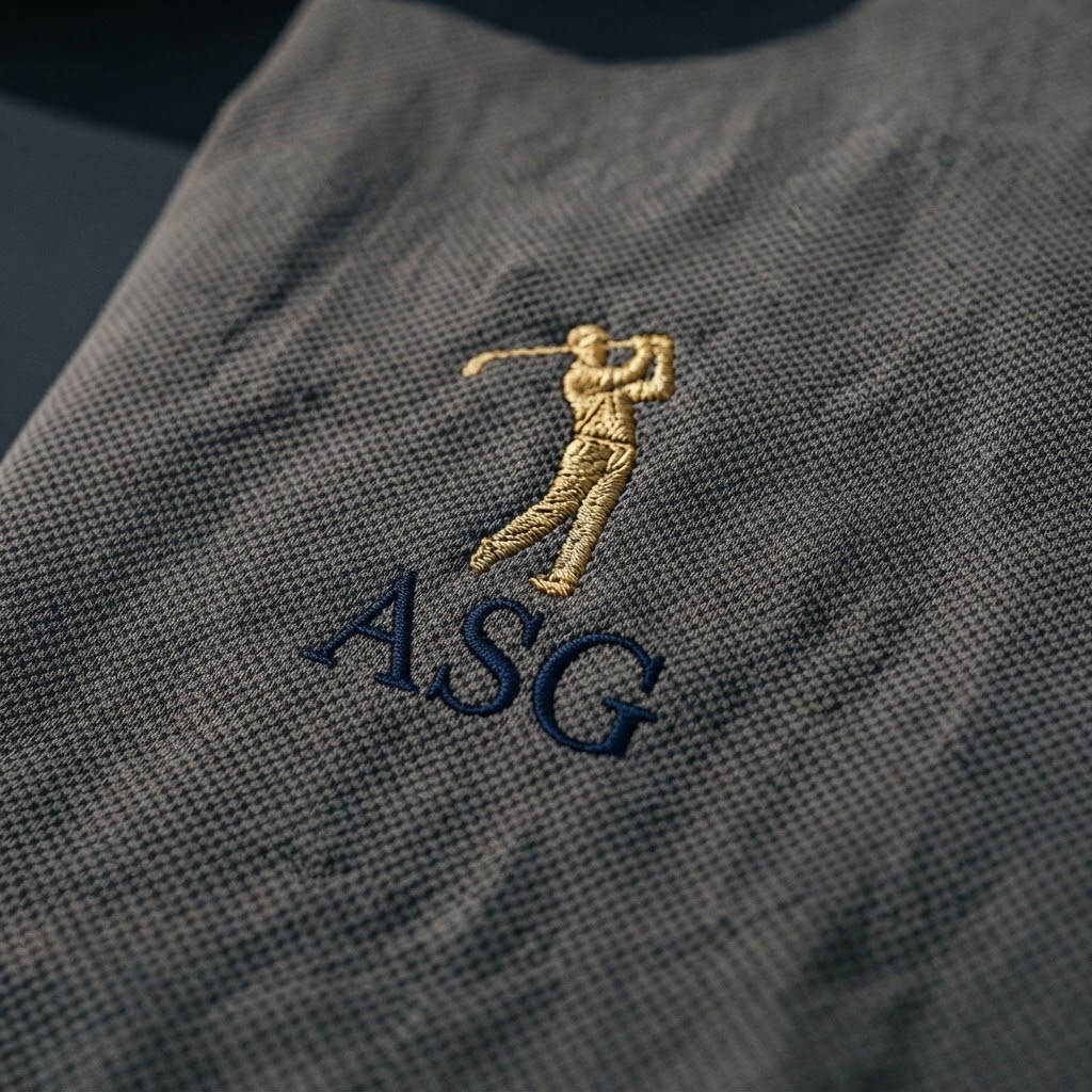 Close up of ASG embroidery on polo fabric